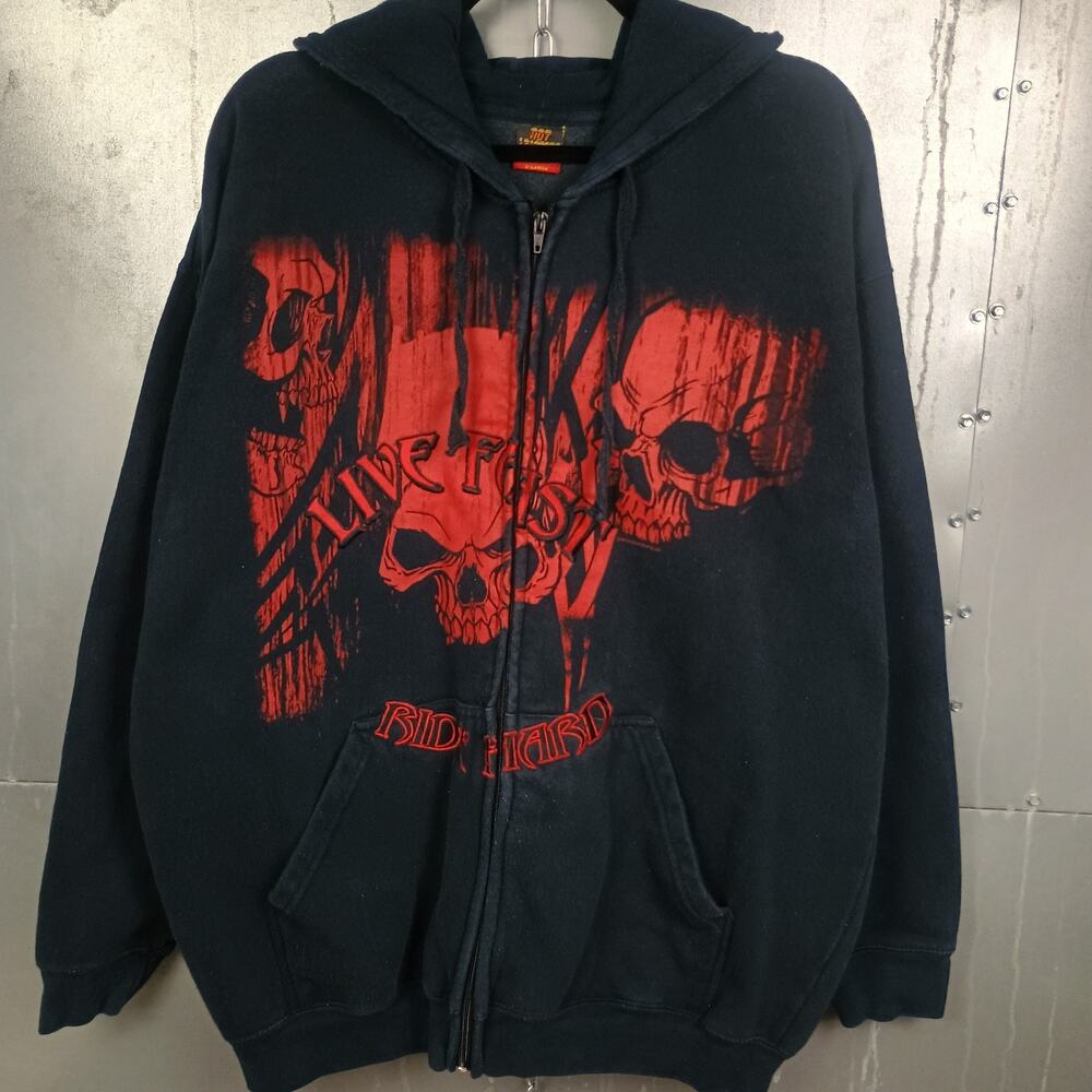 Hot Leathers Y2K 2000s Skull Cyber Grunge Full Zip Hoodie Sweatshirt XL Opium